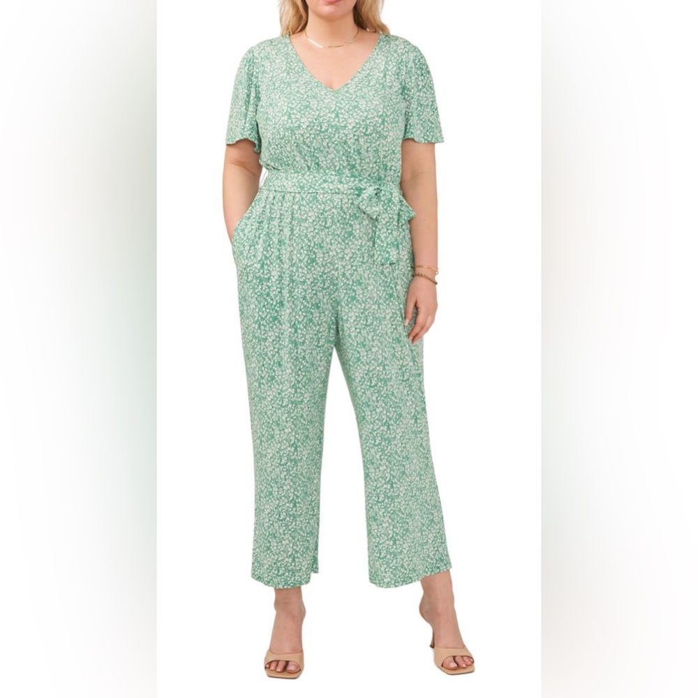 1.State Floral Jumpsuit in Fresh Grass| Size: 1X (14W/16W)